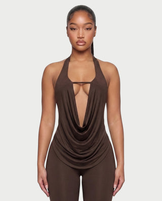 CORALINE Draped Cowl Halter Top & Capri Pants Set