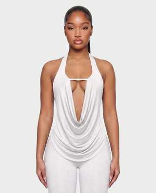 CORALINE Draped Cowl Halter Top & Capri Pants Set