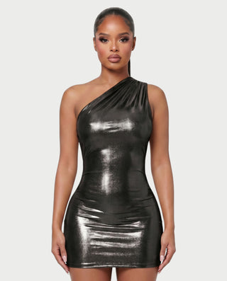OPAL One-Shoulder Metallic Mini Dress