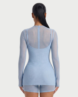 ROLINA Sheer Mesh Overlay Romper & Mini Dress Set