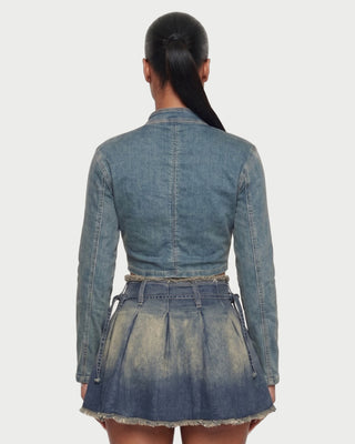 Conjunto de chaqueta vaquera corta y minifalda plisada DANIELA