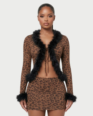 Conjunto de leopardo con ribete de piel sintética JADE