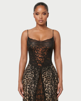 CAITLYN Leopard Print Lace-up Waist Maxi Dress