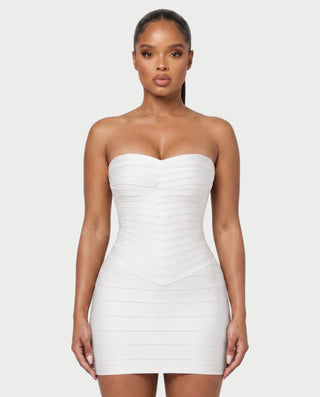 YUMI Strapless Sweetheart Chevron Bandage Bodycon Mini Dress