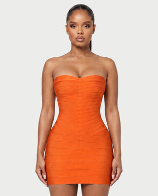 YUMI Strapless Sweetheart Chevron Bandage Bodycon Mini Dress
