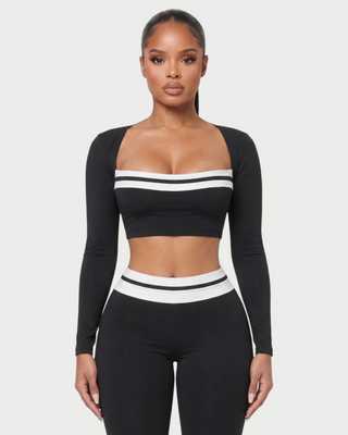 SURRA Contrast Stripe Crop Top & Capri Pants Set
