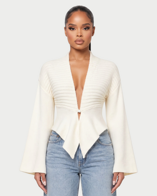 VINTA Single-Button Ribbed Long-Sleeve Cardigan