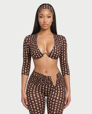 FRENA Printed Crop Top, Capri Pants & Headband Set