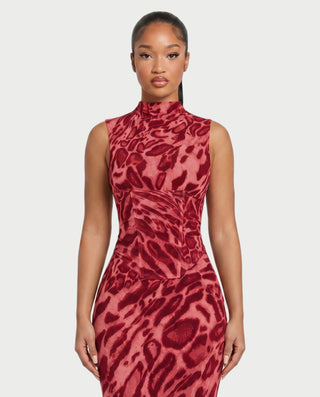 VENESIA Leopard Print Lace-Up Corset Maxi Dress