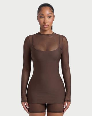 ROLINA Sheer Mesh Overlay Romper & Mini Dress Set