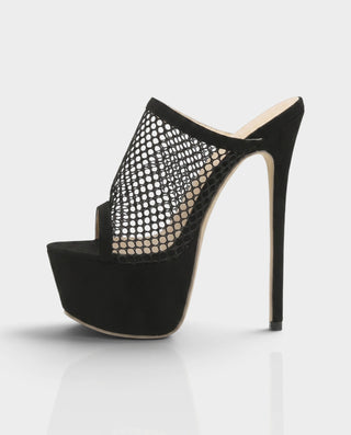 HARYANIE Mesh Peep Toe Platform Stiletto Mule Heels