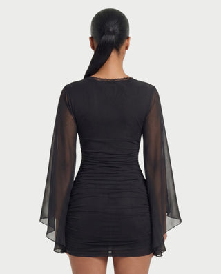 ANISTINA Lace-Trim Split-Sleeve Bodycon Mini Dress