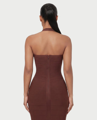 NIROBI Square Neck Halter Bandage Midi Dress