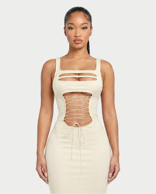 DALARY Square Neck Lace-Up Cutout Bodycon Maxi Dress