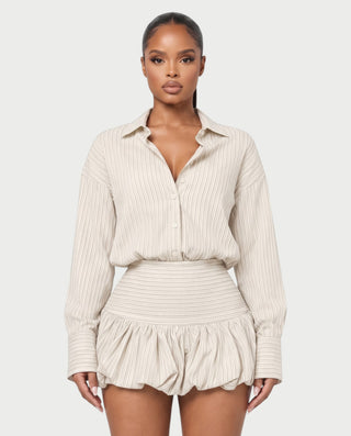 MILANA Striped Long Sleeve Shirt Top & Ruffle Mini Skirt Set