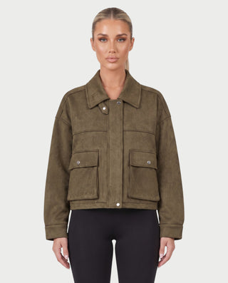 MARIELA Suede-Look Cropped Zip-Up Jacket with Flap Pockets