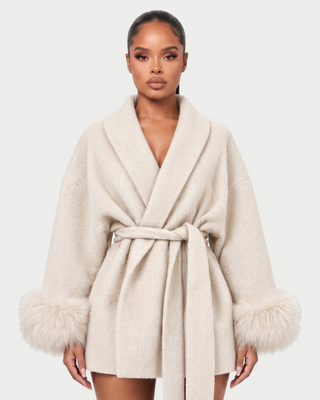 RULLY Plush Cuffs Drop-Shoulder Wrap Coat
