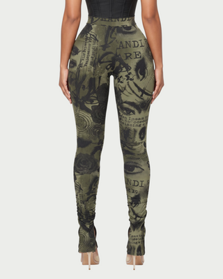 VENICE Vintage Print Slit-Leg Hem Pants