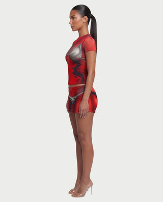 CHARLIZE Illusion Fitted Short Sleeve Top & Mini Skirt Set