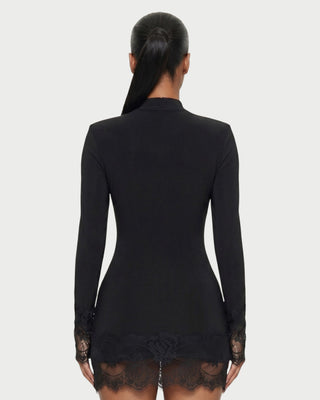 BERNA Gold-Detail Keyhole Lace-Trim Mini Dress