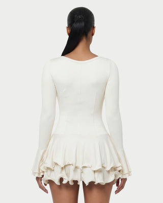 NADIA V-Neck Asymmetric Long Sleeve Ruffle Mini Dress