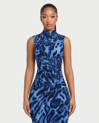 VENESIA Leopard Print Lace-Up Corset Maxi Dress
