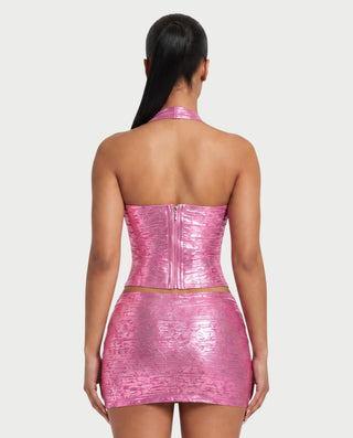 GIRIYA Textured Crop Top & Mini Skirt Set