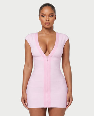PRISHA Bandage Zip-Front Bodycon Mini Dress