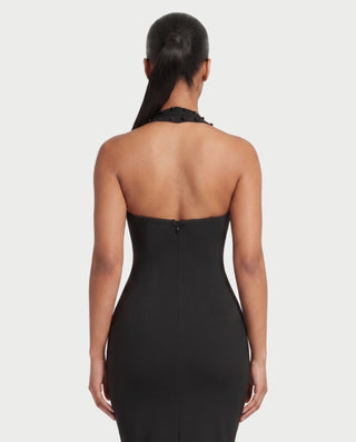 SHIVINA Beaded Halter Open-Back Bodycon Maxi Dress