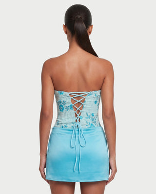 LYLIA Floral Beaded Strapless Corset Satin Mini Dress