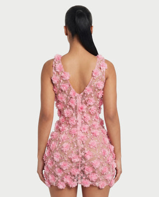 CLARINA Floral Beaded Mesh Bodycon Mini Dress