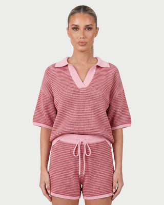 OLENNA Striped Knit Oversized Top &  Drawstring Short Set