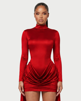 NORABEL Satin Mock Neck Draped Mini Dress
