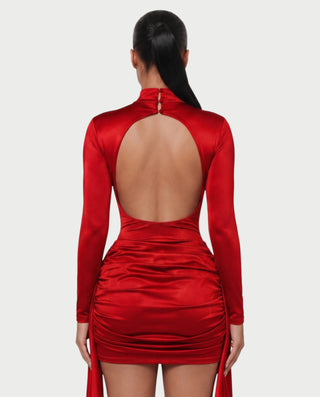 NORABEL Satin Mock Neck Draped Mini Dress