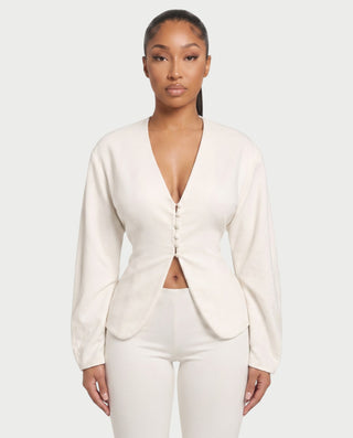 Conjunto de top con botones delanteros y pantalones capri ZORA