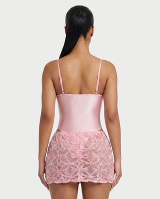 ZARLINA Floral Lace Bodysuit & Mini Skirt Set