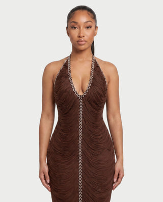NOLEN Rhinestone Tassel Bodycon Midi Dress