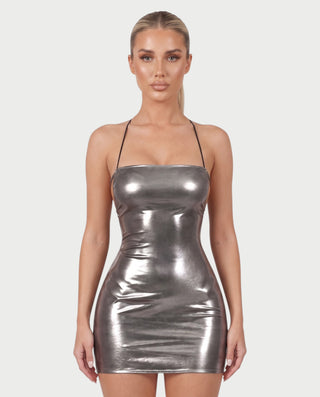 ROHANNA Metallic Spaghetti Strap Bodycon Mini Dress