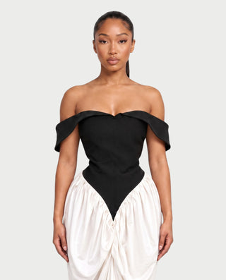 AYAME Off-Shoulder Ruched Colorblock Maxi Dress