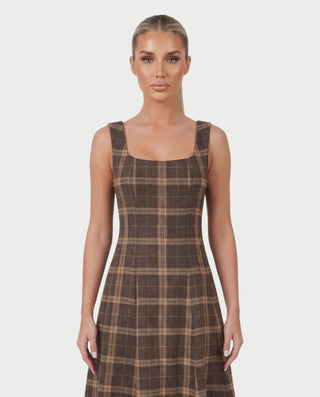 SIBLEY Tartan Plaid Fit Scoop Neck Midi Dress
