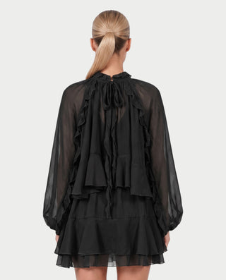 NAVIA Ruffle Mock Neck Long Sleeve Mini Dress