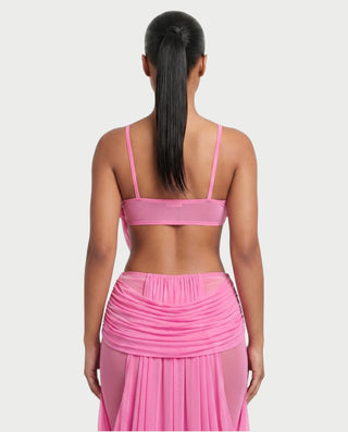 ALEXIE Draped Cutout Cami Top & Sheer Panel Maxi Skirt Set