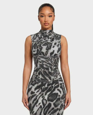 VENESIA Leopard Print Lace-Up Corset Maxi Dress
