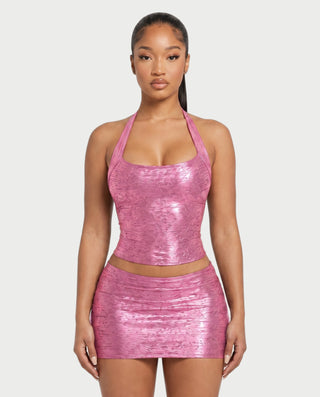 GIRIYA Textured Crop Top & Mini Skirt Set