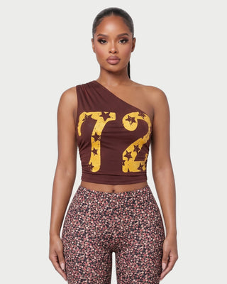 ORIANE One-Shoulder Ruched Top & Floral Capri Pants Set