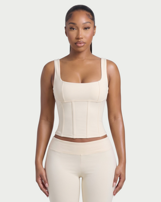 ROUGE Square Neck Corset Tank Top & Flared Pants Set