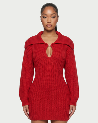 JOSA Wide Collar Long Sleeve Knit Mini Dress