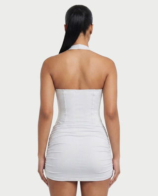 TONI Ruched Tie-Front Halter Bodycon Mini Dress