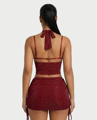 LAVANYA Shimmer Halter Three-Piece Skirt Set