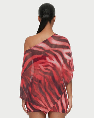 OVALINE Sheer Zebra Print One-Shoulder Top & Mini Skirt Set